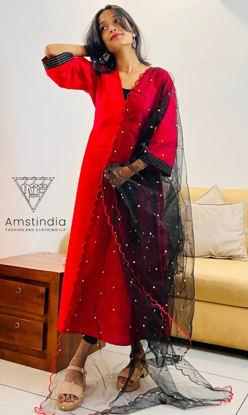 Ethnic kurta with twin dupatta set | 00009 - Image 7